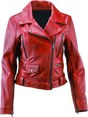 Red leather motorcycle jacket with zippers and belt from River Road Arabian Spice collection
