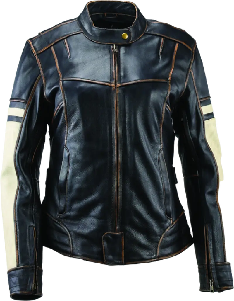 Vintage leather motorcycle jacket with white sleeves from River Road Dame in 2XL