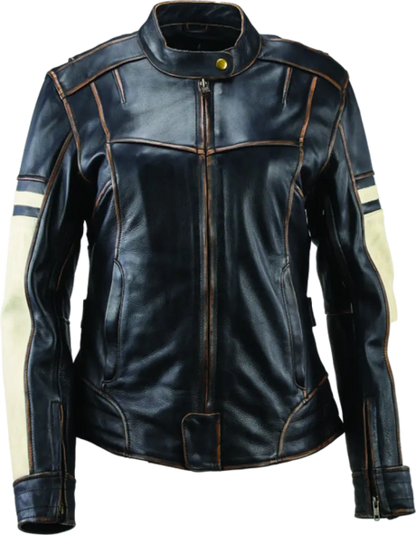 Vintage leather motorcycle jacket with white sleeves from River Road Dame in 2XL