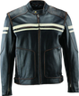 River Road Hoodlum vintage leather motorcycle jacket in black with cream racing stripes