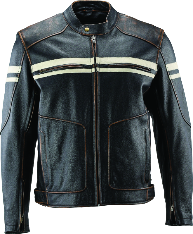 River Road Hoodlum Vintage Leather Jacket Black - 3XL - 094387
