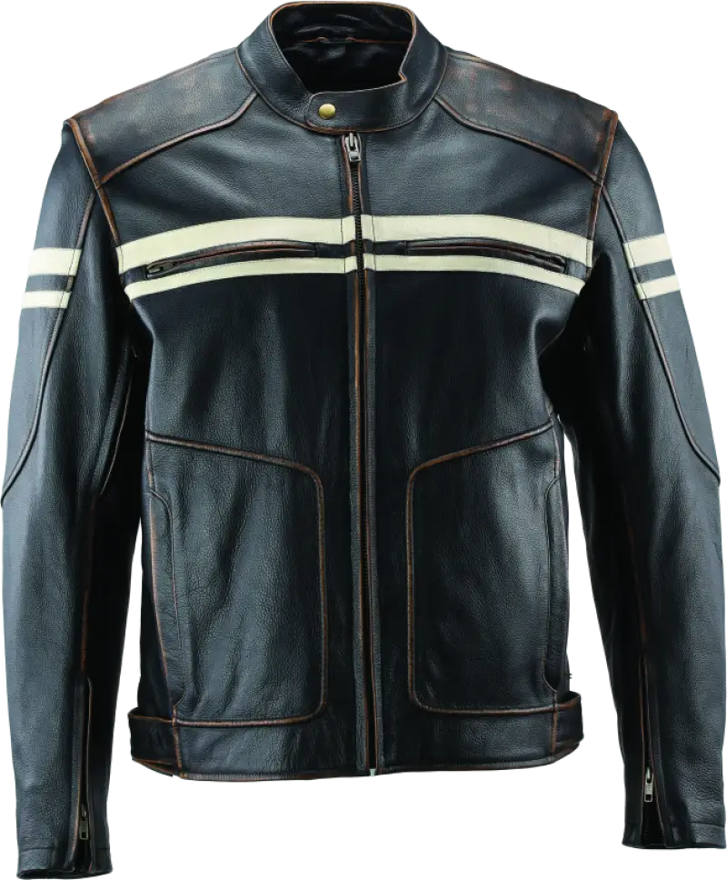 Black leather motorcycle jacket from River Road Hoodlum Vintage collection