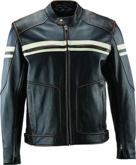 Black leather motorcycle jacket from River Road Hoodlum Vintage collection