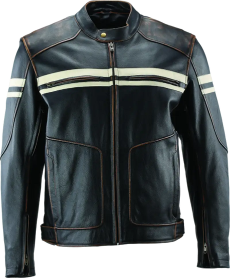 River Road Hoodlum vintage leather jacket black with white stripes for motorcycle lovers