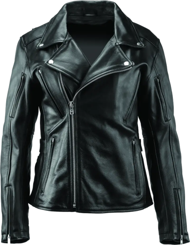 Black leather motorcycle jacket from River Road Ironclad Classic Leather collection