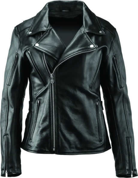 Black leather motorcycle jacket from River Road Ironclad Classic Leather collection