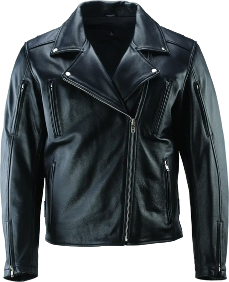 Black leather motorcycle jacket from River Road Ironclad Classic Leather collection