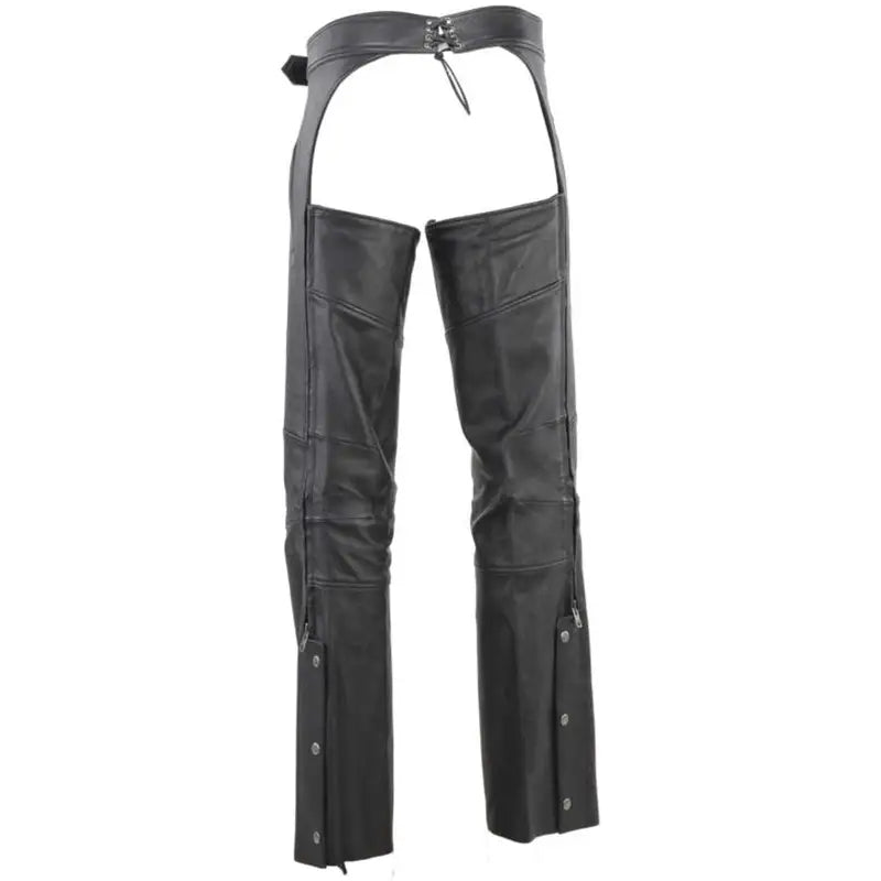 River Road Longhaul black leather motorcycle chaps with side snaps for riding style