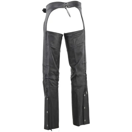 River Road Longhaul black leather motorcycle chaps with side snaps for riding style