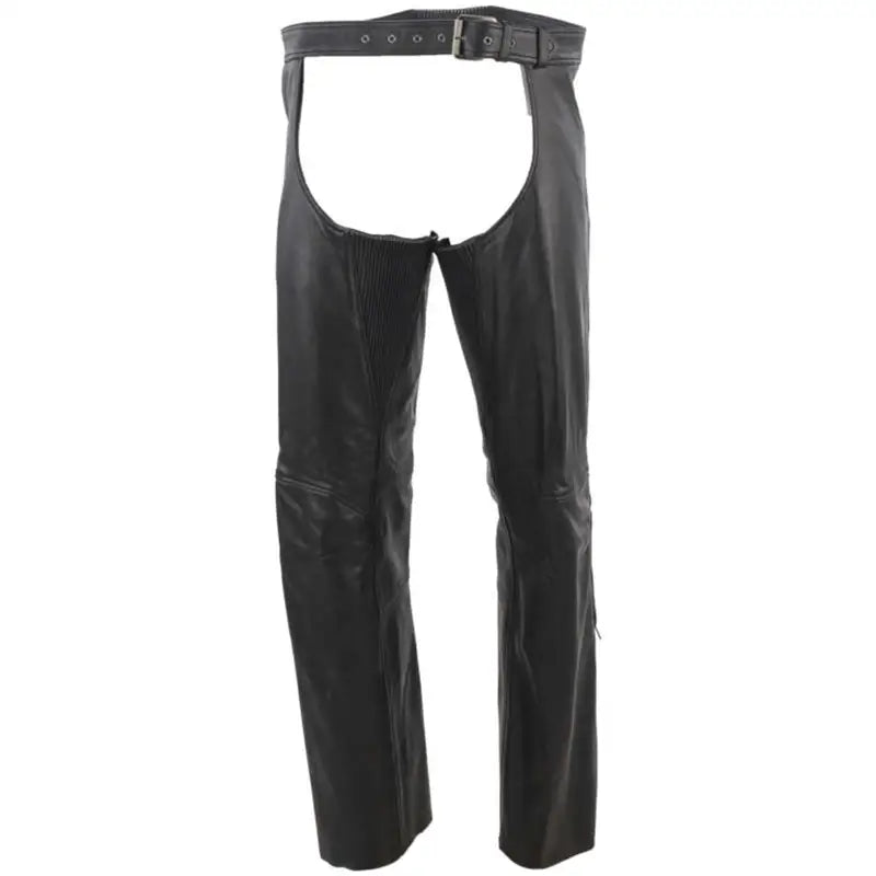 River Road Plains leather chaps in black with belt for rugged rides