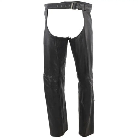 River Road Plains leather chaps in black with belt for rugged rides