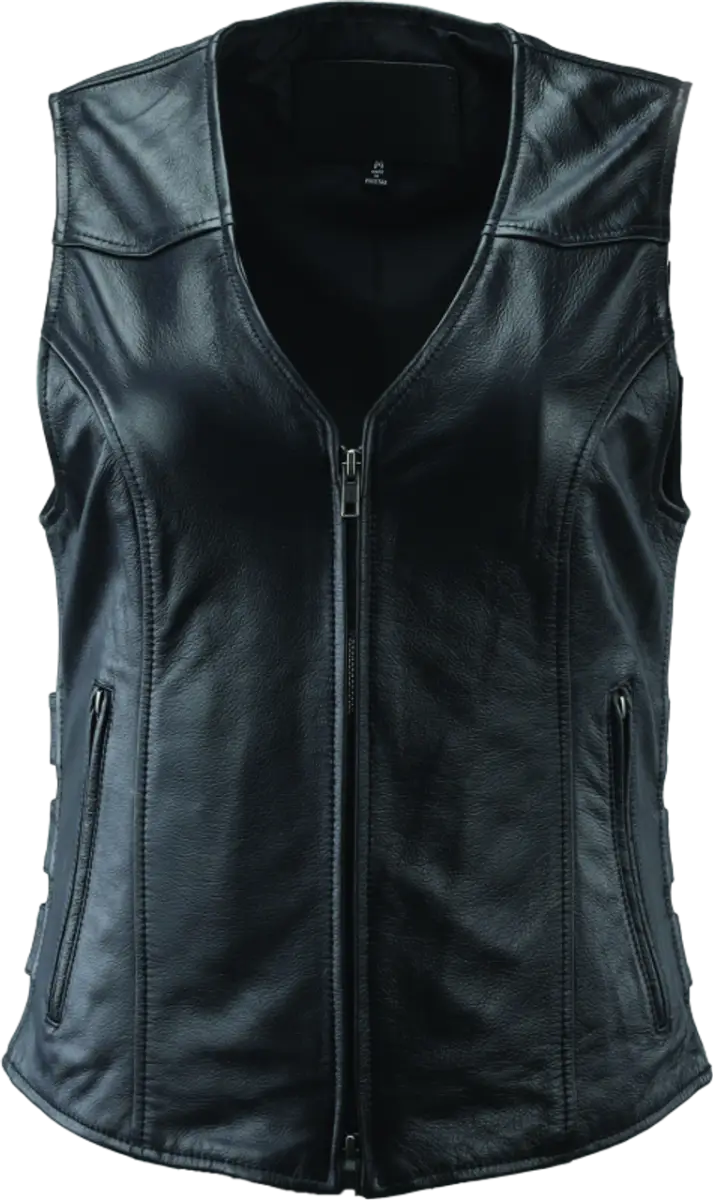 Black leather zippered vest from River Road Plains for women in 3XL style