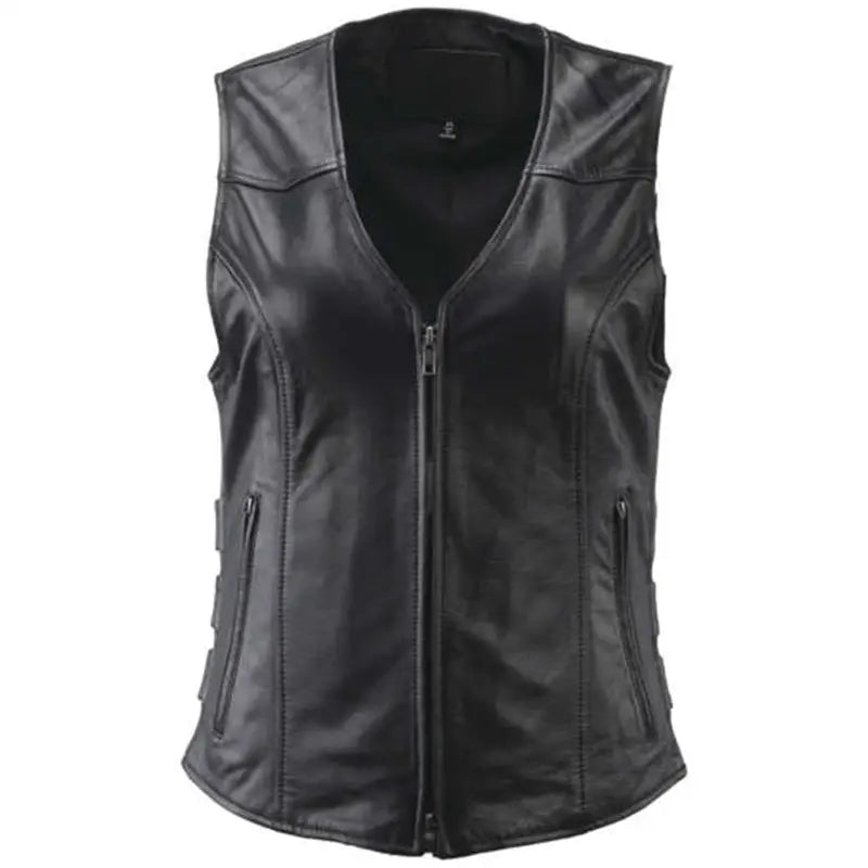 Black leather zip-up vest from River Road Plains for women in 3XL size