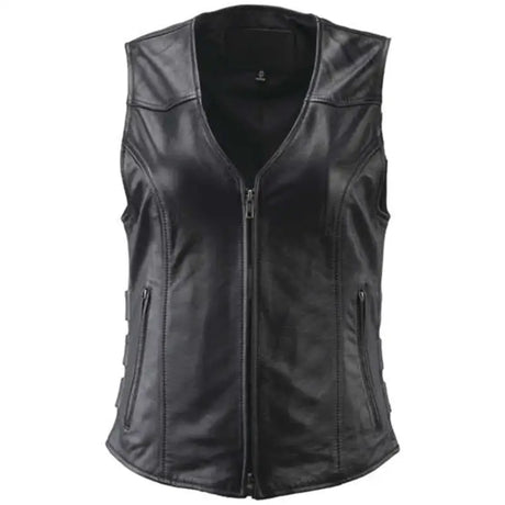 Black leather zip-up vest from River Road Plains for women in 3XL size