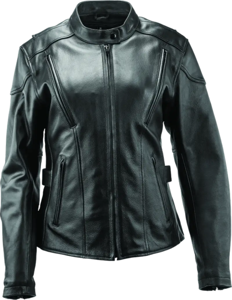 Black leather motorcycle jacket from River Road Race collection for women in 2XL