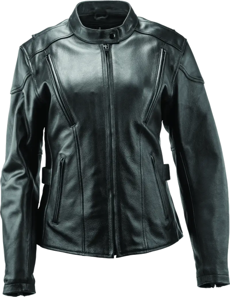 Black leather motorcycle jacket from River Road Race Leather collection for women
