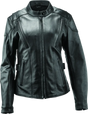 Black leather motorcycle jacket from River Road Race Leather collection for women