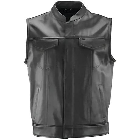 Black leather road vandal club vest for motorcycle riders in 4XL size by River Road Vandal