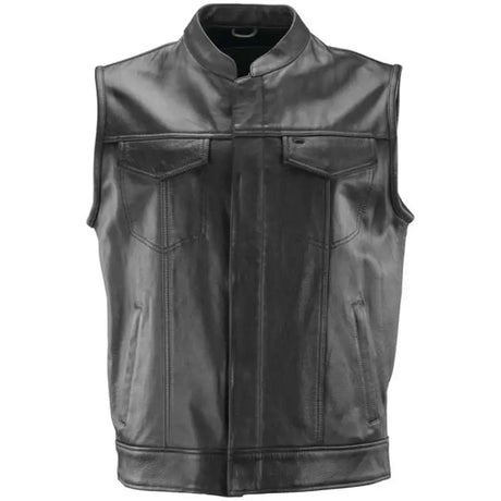 Black leather club vest for bikers, River Road Vandal Road Vandal Club 4XL