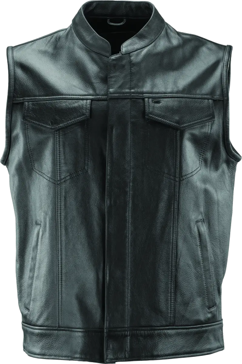 Black leather River Road Vandal Club Vest for a cool biker look in small size