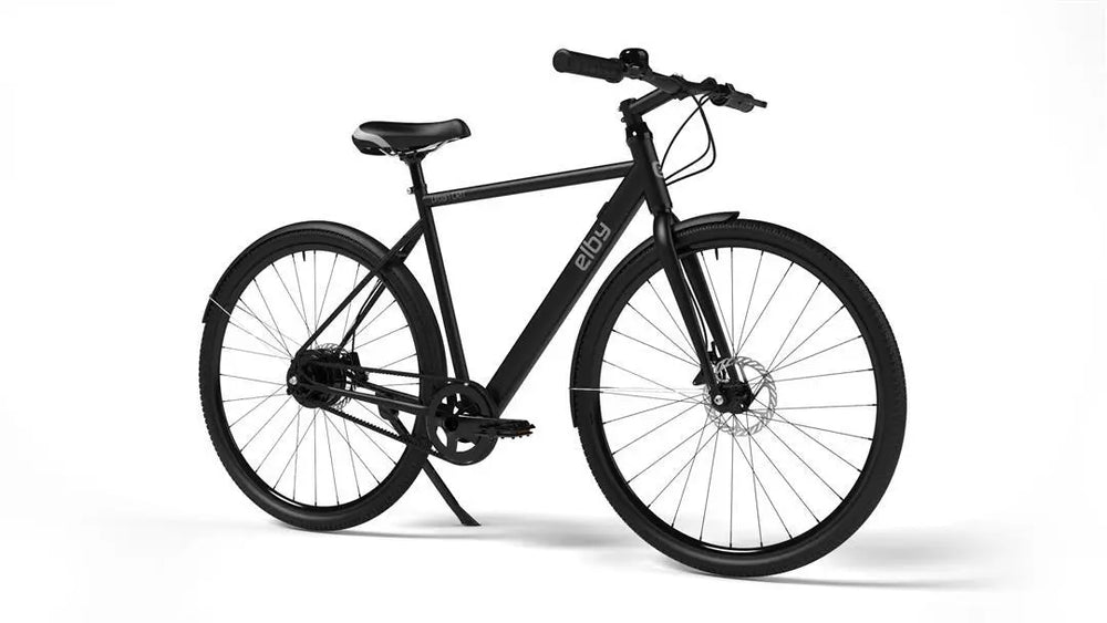 E04UCBLM90 Elby Bikes Med Blk/Blu Sngl Spd Belt Drv Dlrpk