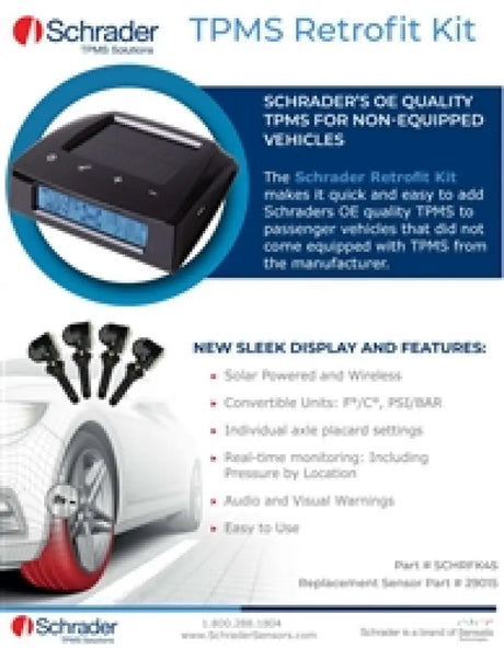 Schrader Retro-Fit Kit for TPMS retrofit upgrade, easy install and reliable performance