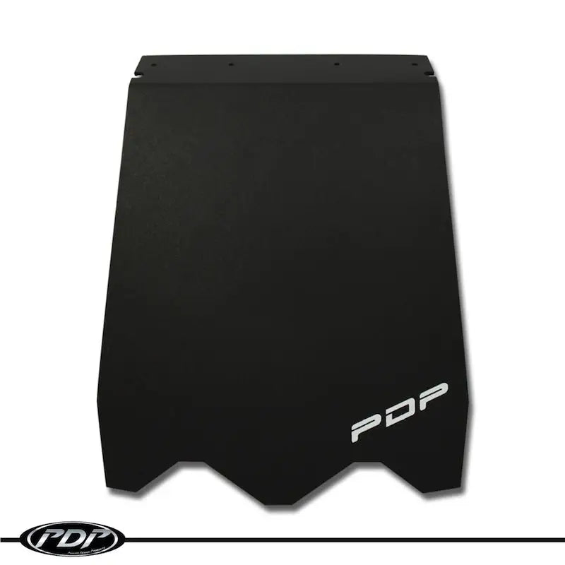 Black metal snow flap with cutout bottom edge for PDP Snow Bike Snow Flap Timbersled