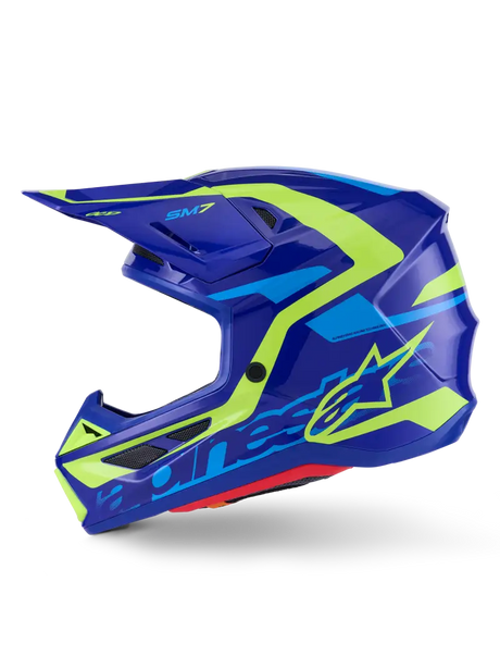 Sm7 Deed Helmet Blue/Ylw Fluo Glossy Lg - ALPINESTARS