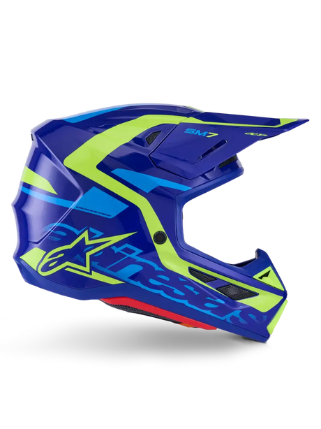 Sm7 Deed Helmet Blue/Ylw Fluo Glossy Lg - ALPINESTARS