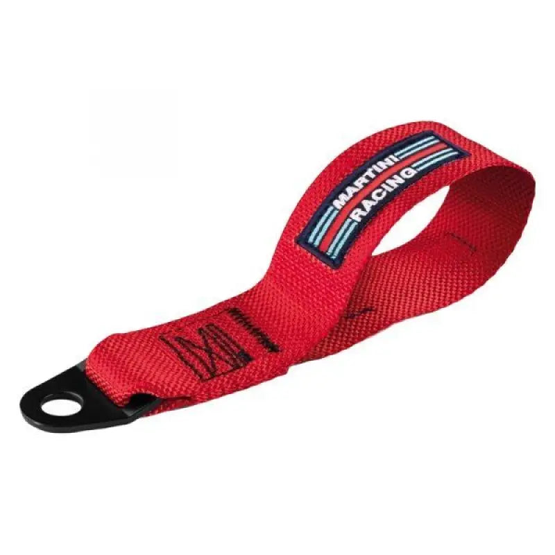 Red fabric tow strap with black metal loop for Sparco Tow Hook FIA Martini-Racing Red