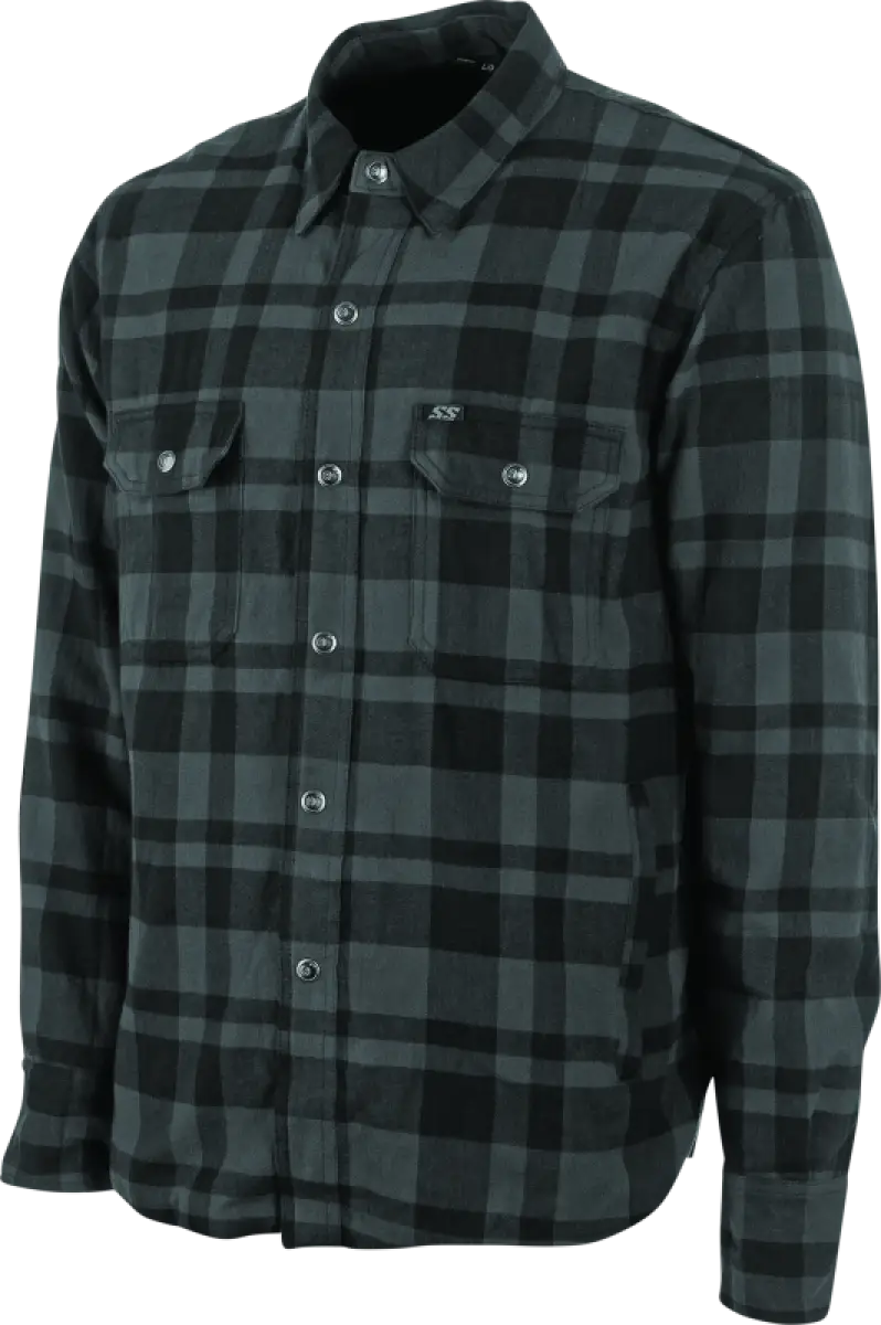 Plaid button-down shirt on Speed and Strength Black 9 2.0 Moto Shirt Grey Large
