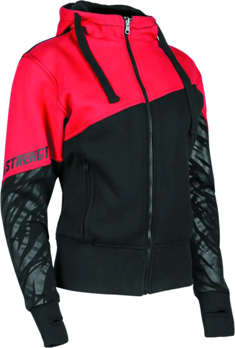 Red and black hooded zip-up jacket from Speed and Strength Cat Outa Hell Hoody collection