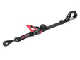 Black 2in x 6ft ratchet tie-down strap with red handle and hook for secure cargo