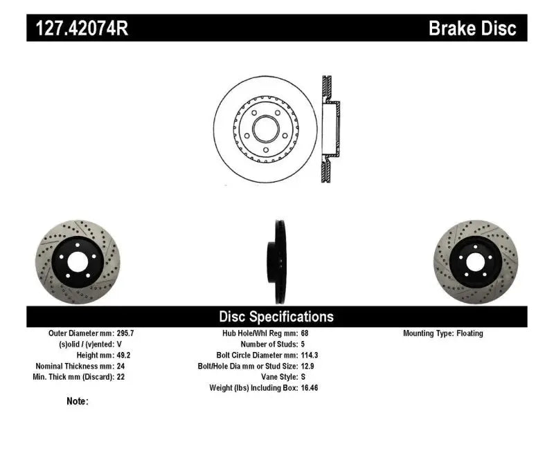 Stoptech StopTech 1/02-05 Infiniti G35 (alloy disc) / 6/02-05 Nissan 350Z Slotted & Drilled Right Front Rotor