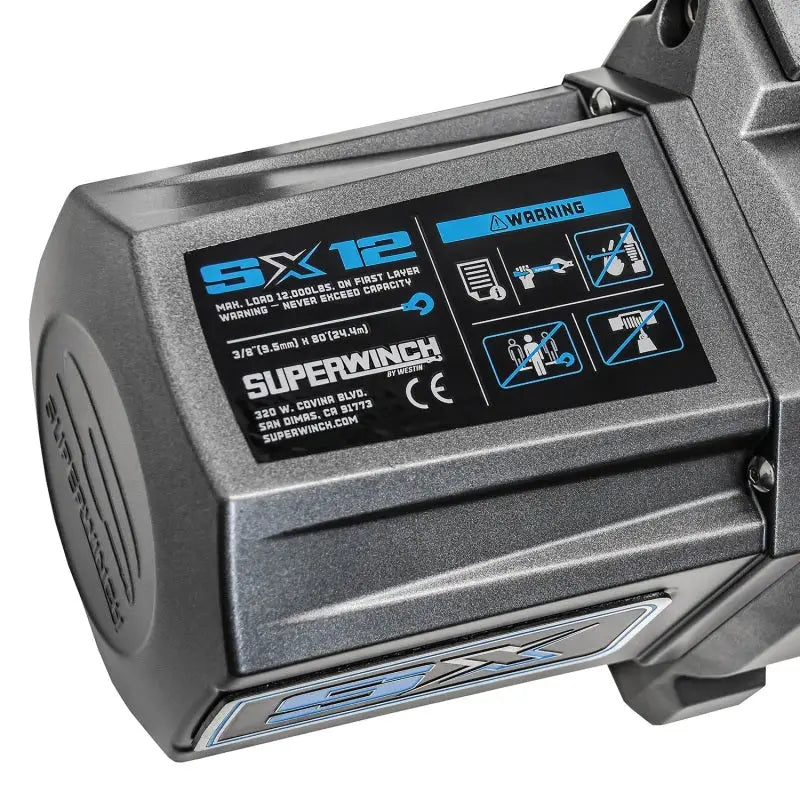 Superwinch 12000 LBS 12V DC 3/8in x 80ft Synthetic Rope SX 12000SR Winch - Graphite - 1712201