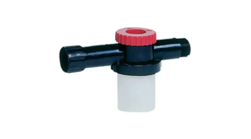 Black plastic valve with red knob and translucent reservoir for SXMXR CRC Salt Terminator