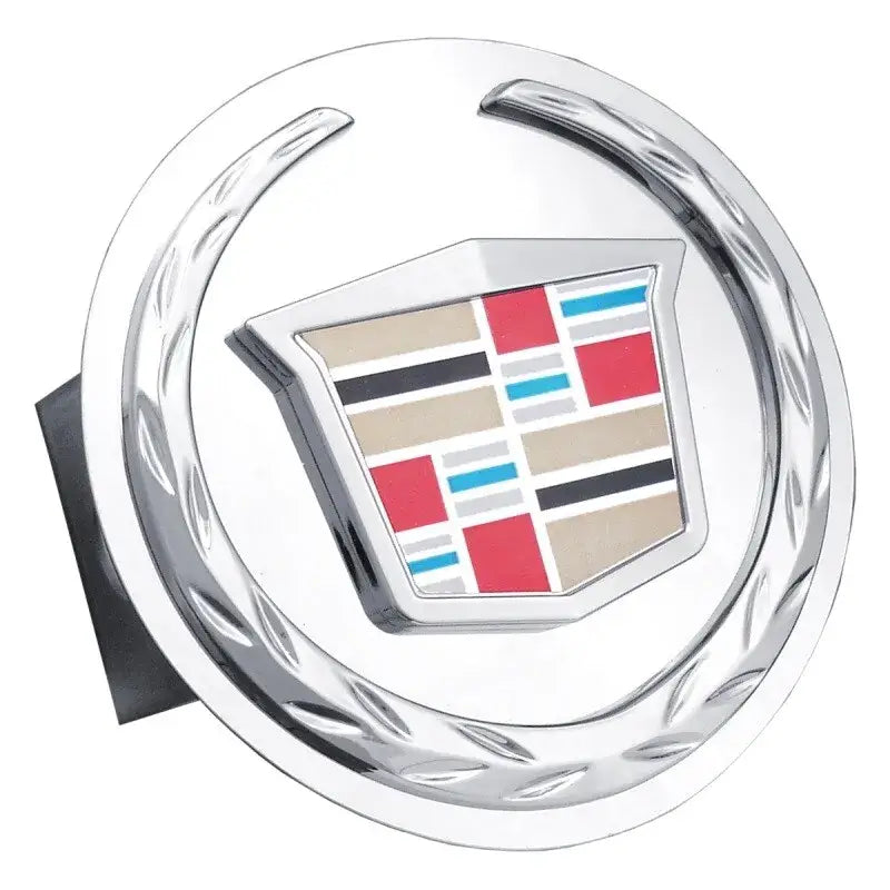 Chrome Cadillac emblem on auto gold hitch cover for Chr Trl Hitch T.CAD2.C