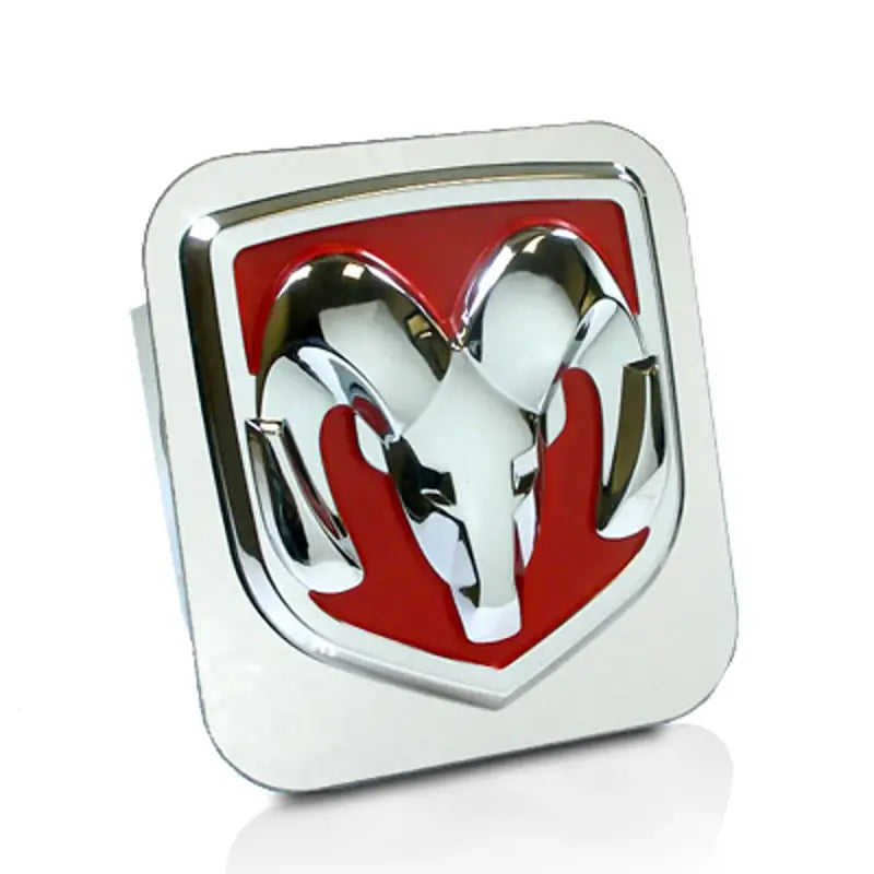 Chrome Dodge Ram emblem on T.RAM.OEM.R.C Auto Gold Hitch Cover for a sleek auto gold hitch look