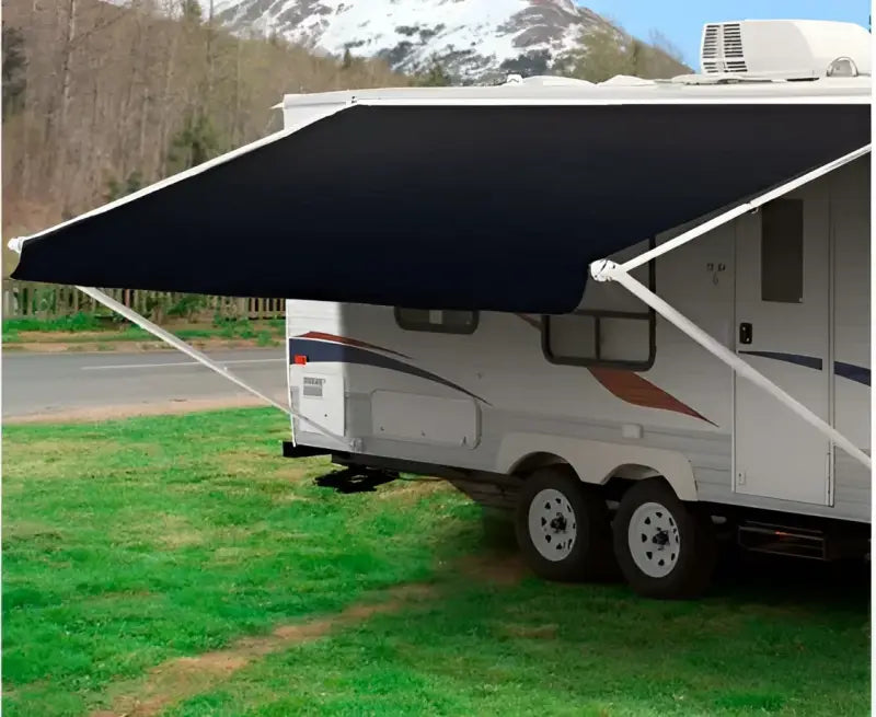 Recreational vehicle with sleek black SLDTop Black awning for outdoor events