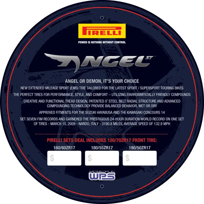 PIRELLI Tire Insert Display Sign Angel for Powersports