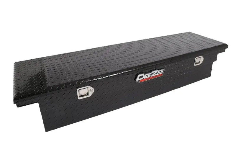 Tool Box Crossover Low Profile; Single Lid; Diamond Tread; Black Gloss Powder Coated Aluminum; 69-3/4 Inch Length x 20
