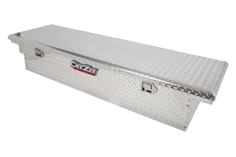 Tool Box Crossover Low Profile; Single Lid; Diamond Tread; Silver; Aluminum; 69-3/4 Inch Length x 20 Width 12.2 Height;