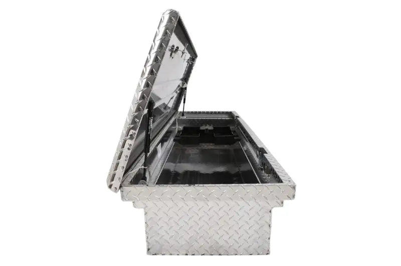 Tool Box Crossover Low Profile; Single Lid; Diamond Tread; Silver; Aluminum; 69-3/4 Inch Length x 20 Width 12.2 Height;
