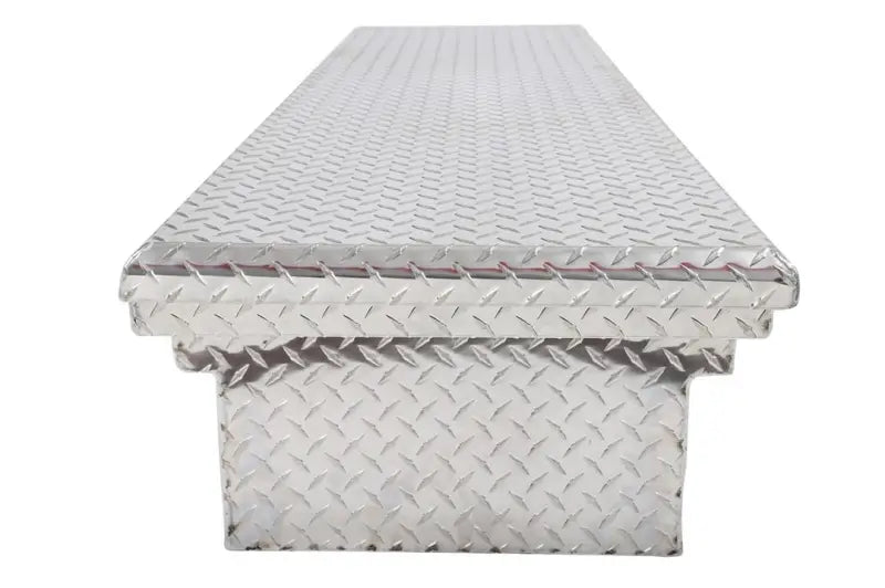 Tool Box Crossover Low Profile; Single Lid; Diamond Tread; Silver; Aluminum; 69-3/4 Inch Length x 20 Width 12.2 Height;