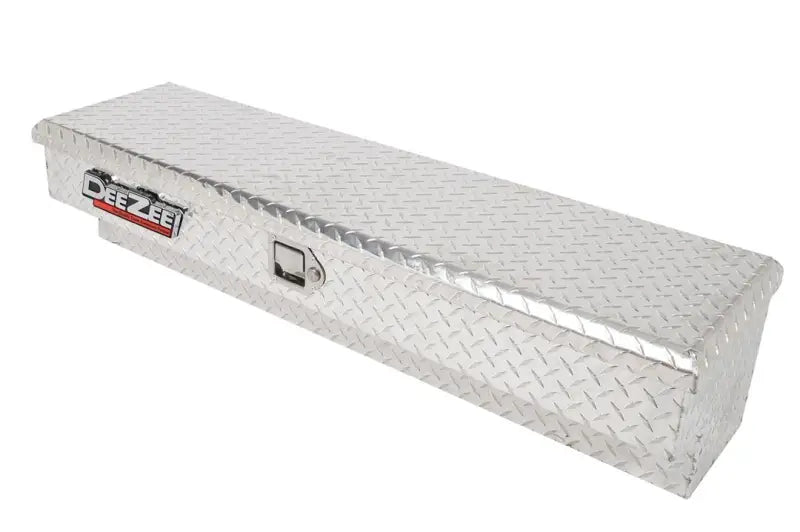 Tool Box Side Mount; Single Lid; Diamond Tread; Silver; Aluminum; 48 Inch Length x 12.75 Width 10 Height; 3 Cubic Foot