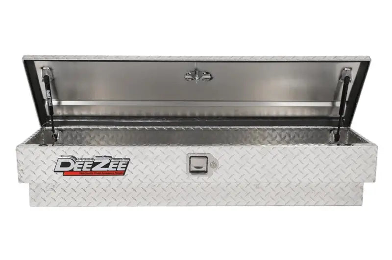 Tool Box Side Mount; Single Lid; Diamond Tread; Silver; Aluminum; 48 Inch Length x 12.75 Width 10 Height; 3 Cubic Foot