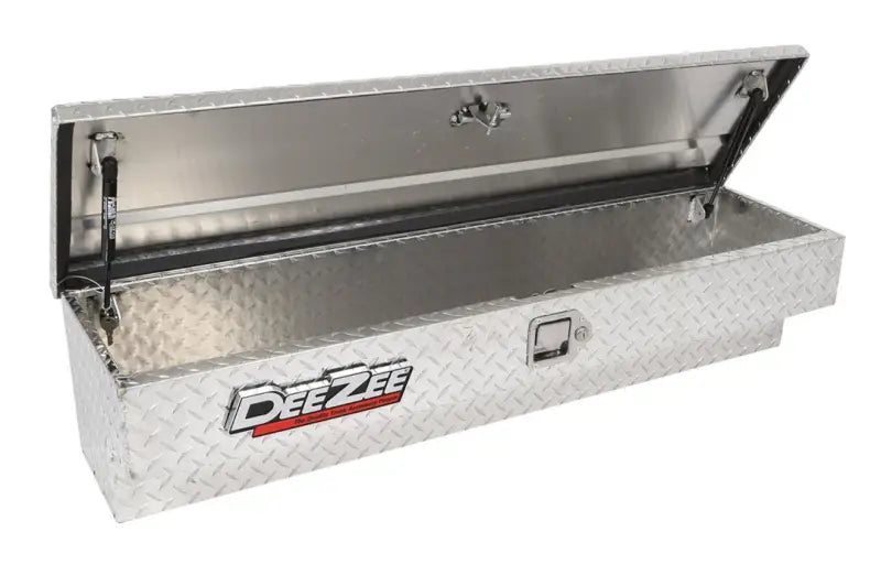 Tool Box Side Mount; Single Lid; Diamond Tread; Silver; Aluminum; 48 Inch Length x 12.75 Width 10 Height; 3 Cubic Foot