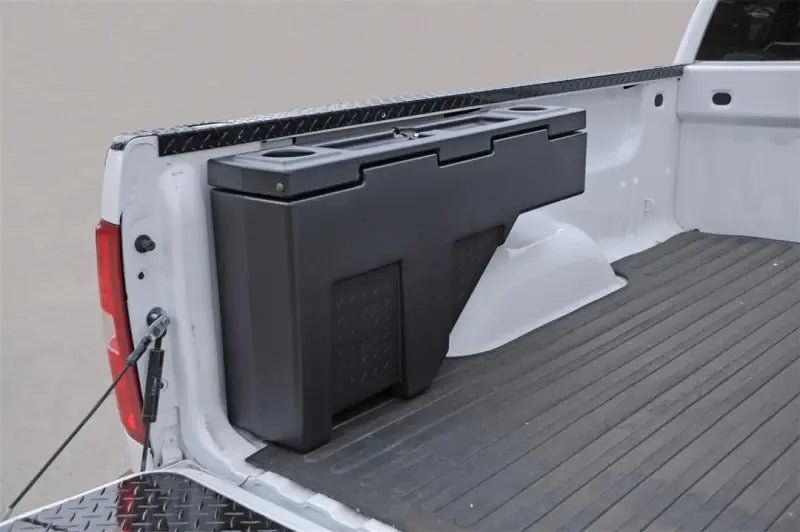 Tool Box Wheel Well; Single Reversible Lid; Black; Polyethylene; 37 Inch Top Length/ 14 Bottom Length x 7.75 Width 19.5