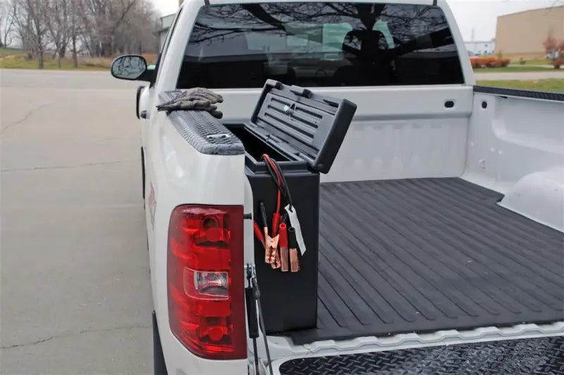 Tool Box Wheel Well; Single Reversible Lid; Black; Polyethylene; 37 Inch Top Length/ 14 Bottom Length x 7.75 Width 19.5