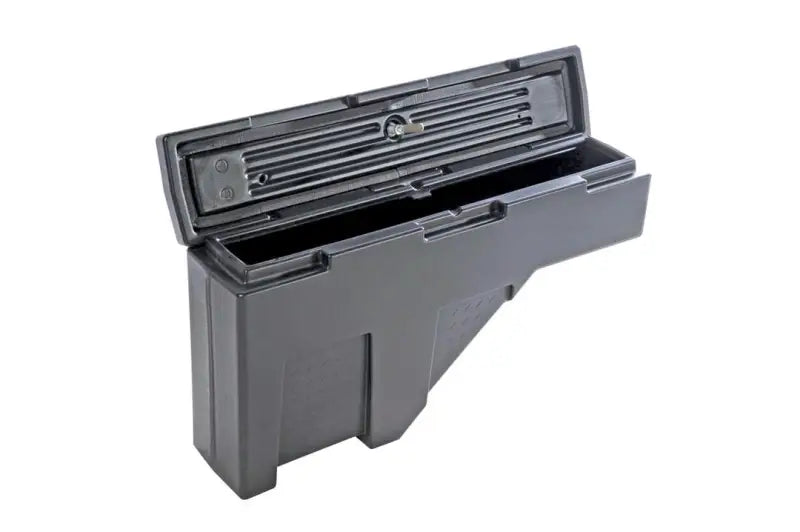 Tool Box Wheel Well; Single Reversible Lid; Black; Polyethylene; 37 Inch Top Length/ 14 Bottom Length x 7.75 Width 19.5
